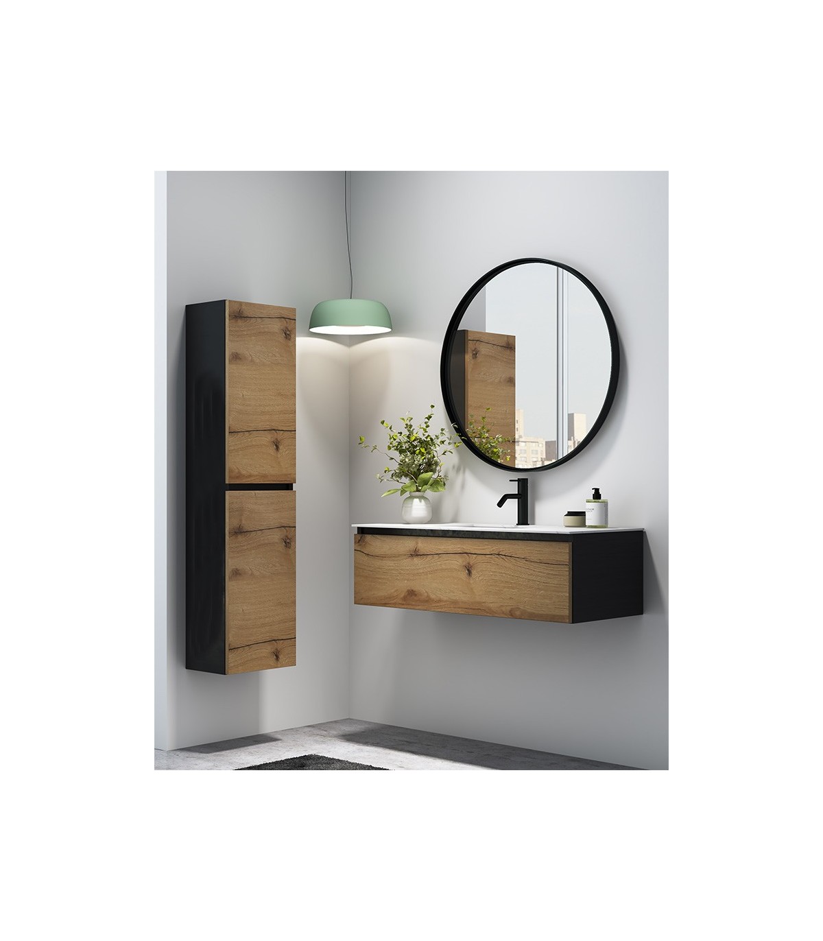 Mueble con lavabo y espejo, acabado roble 80 cm(alto)50 cm(ancho)40 cm (largo)